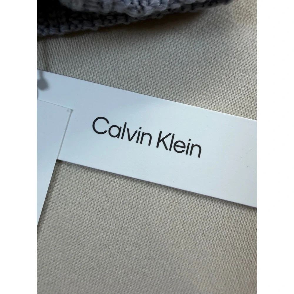 Calvin Klein Beanie Women 1SZ Grey A1KH4914 Faux Fur Pom Ribbed Knit Hat